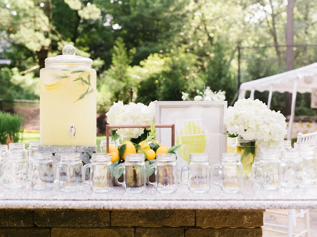 Custom signature cocktail station with personalized drinks