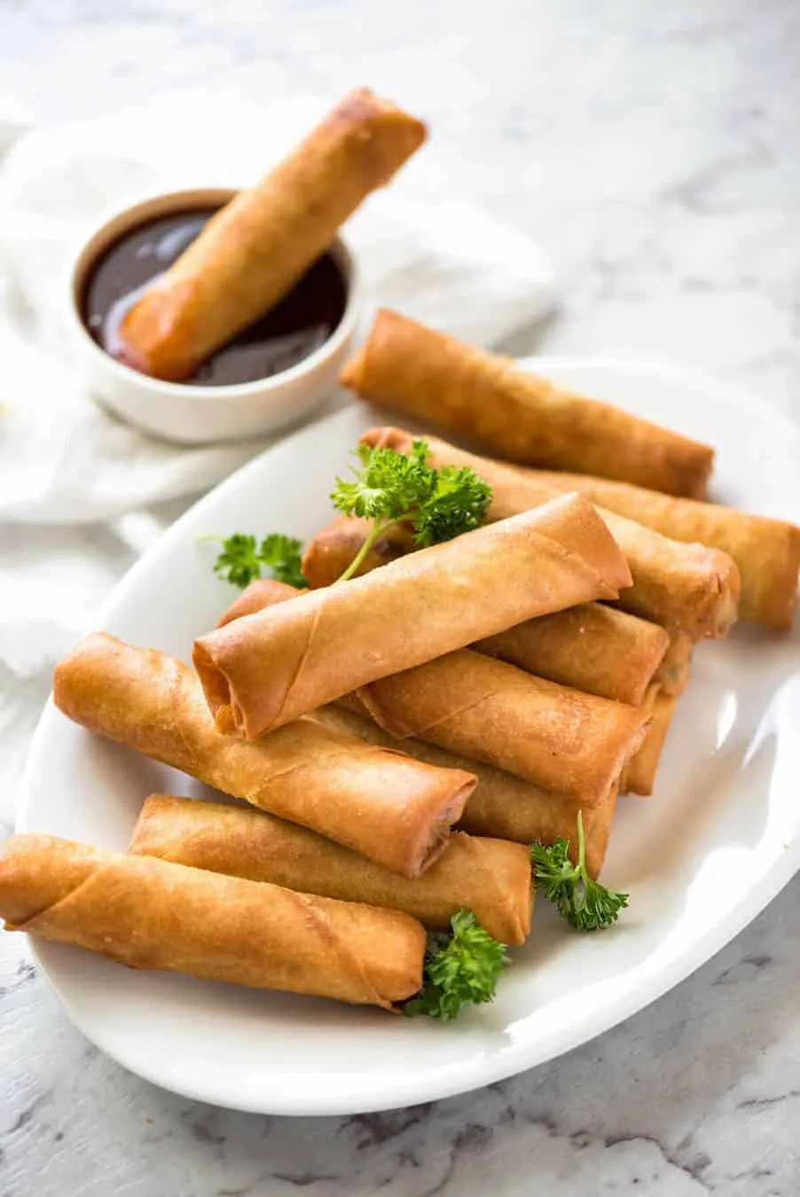 Freshly Rolled Vietnamese Spring Rolls with Tangy Dipping Sauce