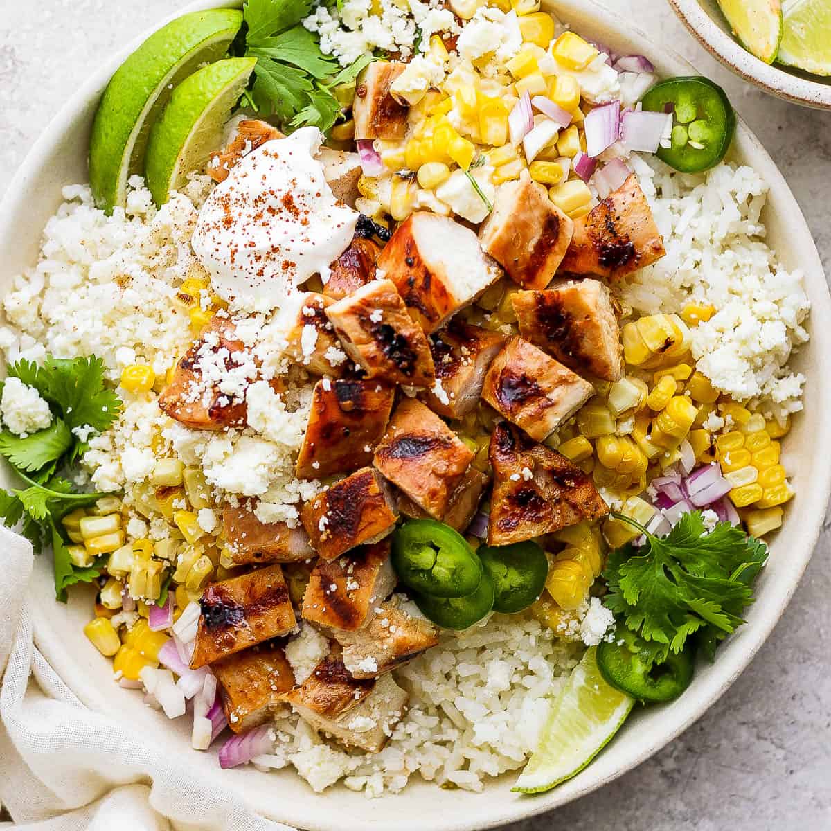 Grilled Street Corn Chicken Rice Bowl